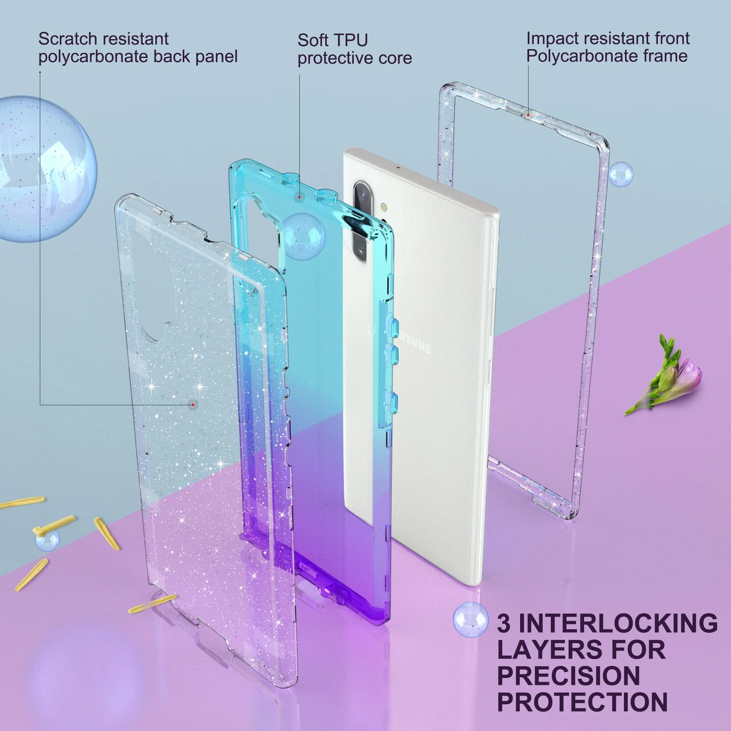 Samsung Galaxy Note 10 plus Case, Heavy Duty Shockproof Protective Phone Case for Samsung Galaxy Note 10+ 5G, Blue Purple