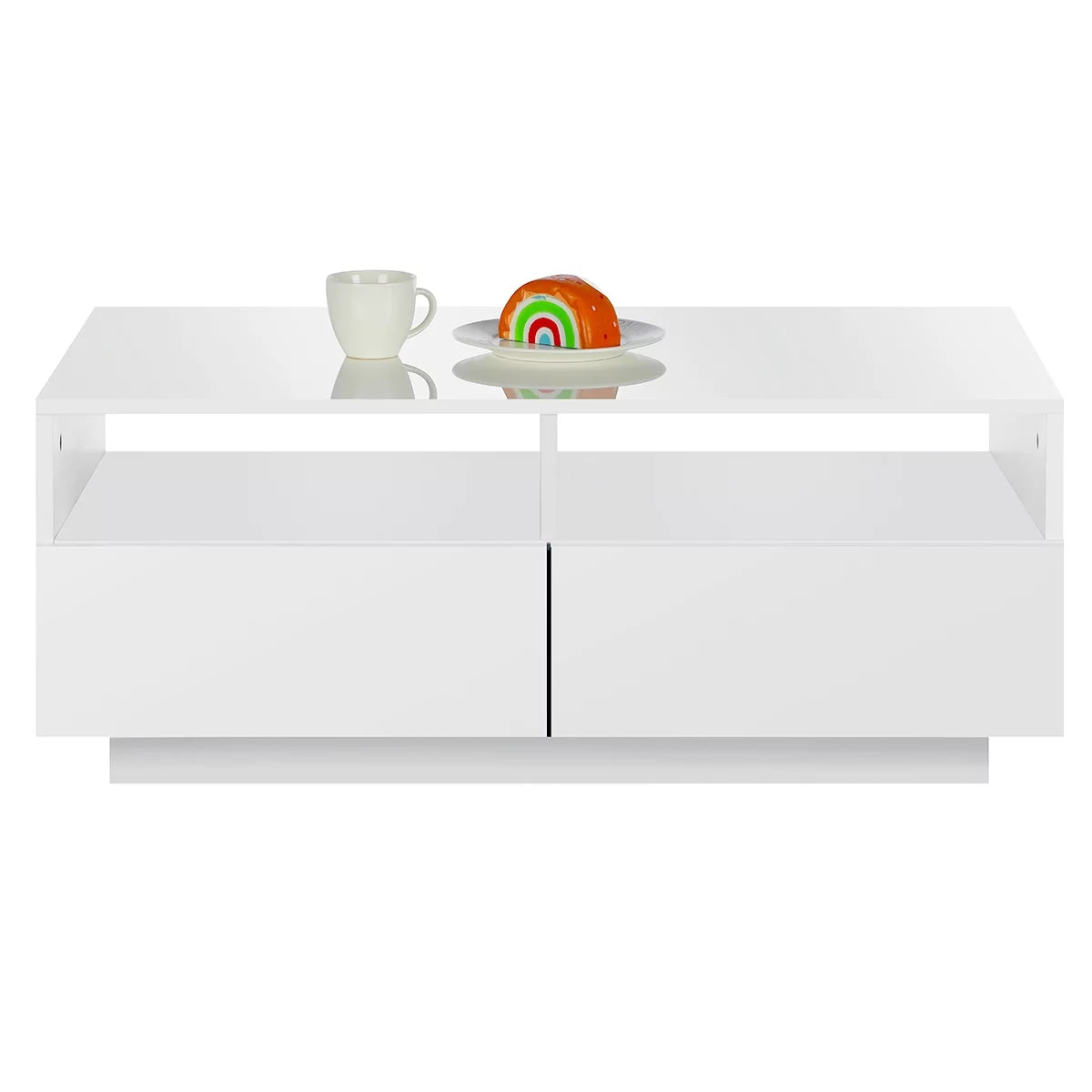 High Gloss White Coffee Table with 4 Drawers and Open Shelf LED Sofa Side End Tea Table Modern Center Tables with Storage