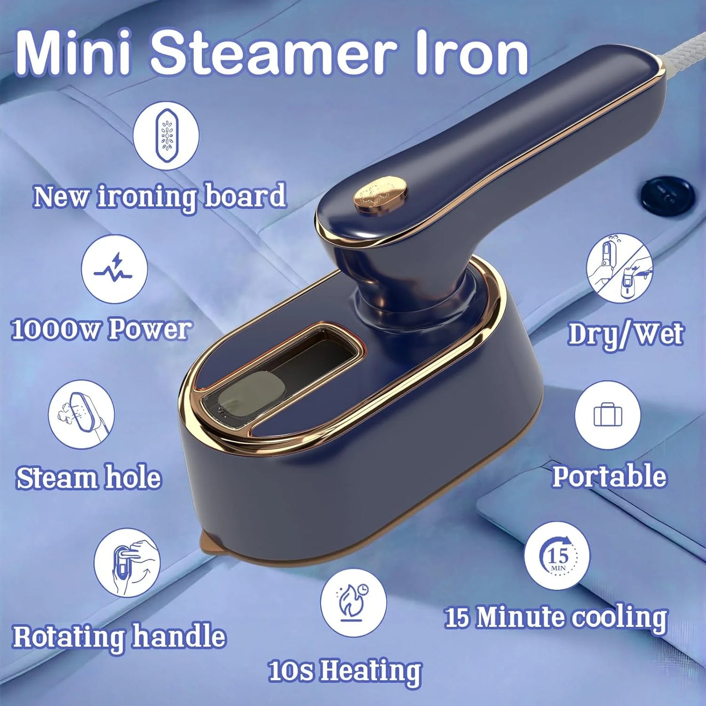 Handheld Garment Steamer, Blue