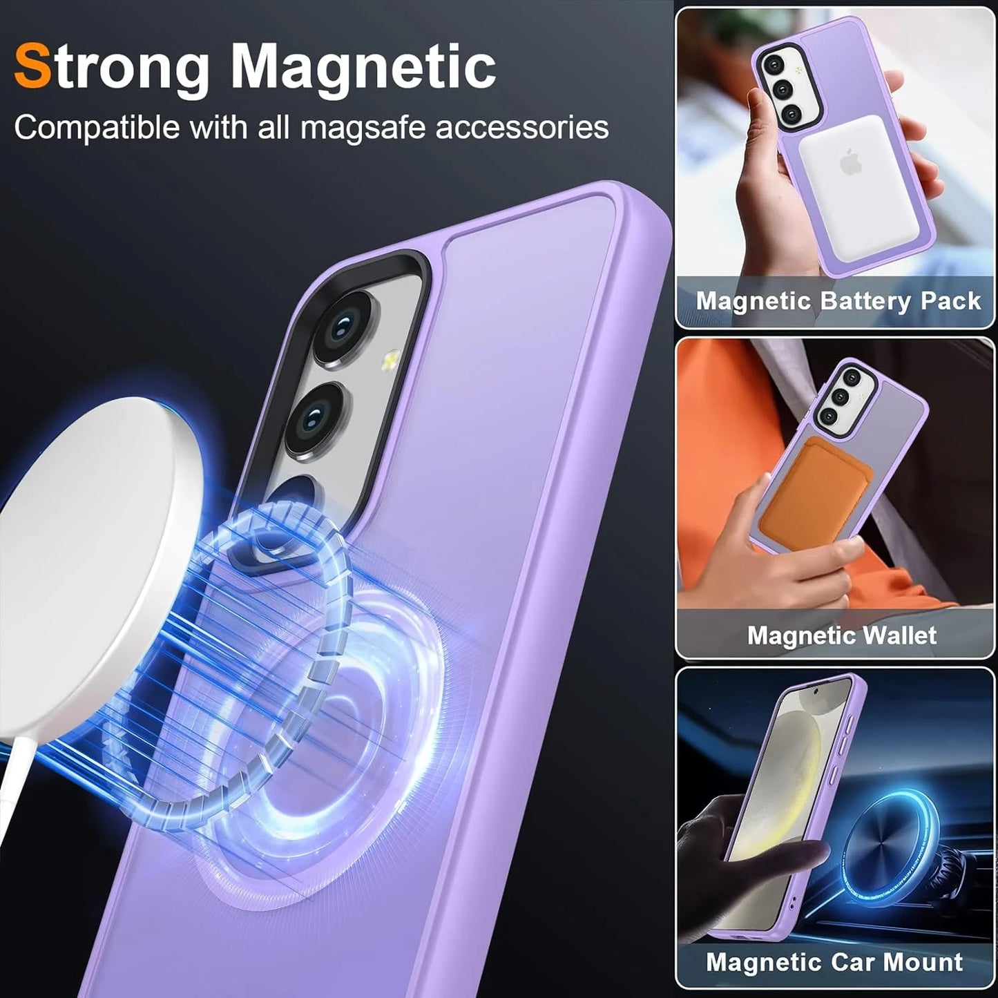 Phone Case Compatible with Magsafe for Samsung Galaxy S24 Magnetic Case, Heavy Duty Slim Dual Layer Shockproof Magnetic Case for Samsung Galaxy S24, Purple