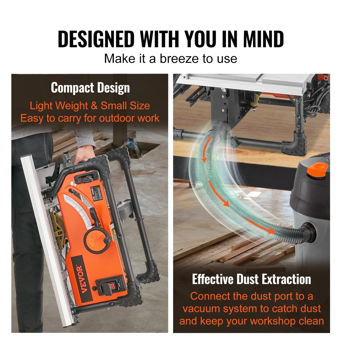 VEVOR 10 Table Saw Electric Cutting Machine 4500RPM 25-In Rip Capacity Woodwork