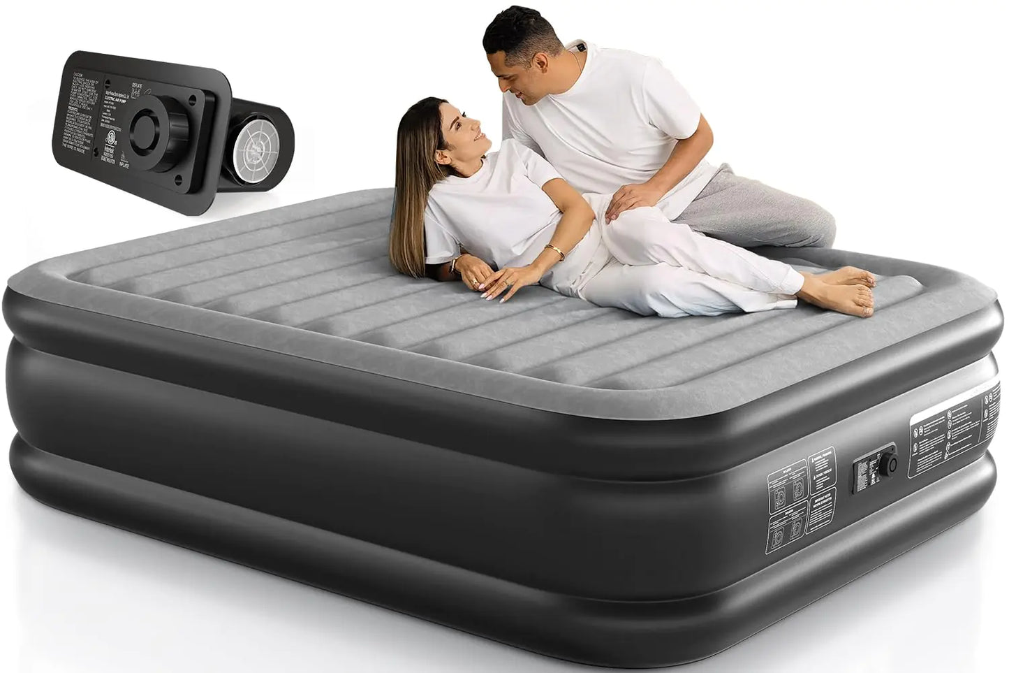 Lavisx Queen Air Mattress with Built in Pump 18 Inch High Air Mattress Queen Knob Start Fast 3 Minutes Inflate/Deflate for All Indoor and Outdoor Locations Gray & Black