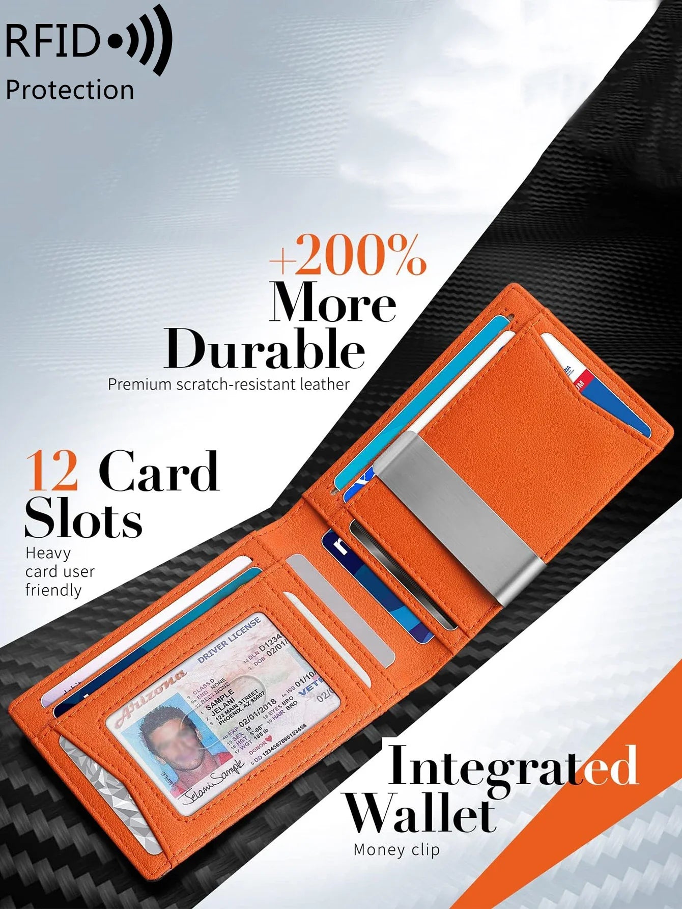 Minimalist Men'S RFID Blocking Multi-Functional Ultra-Thin 12-Card Wallet, Front Pocket Bi-Fold Solid Color Portable Card Holder
