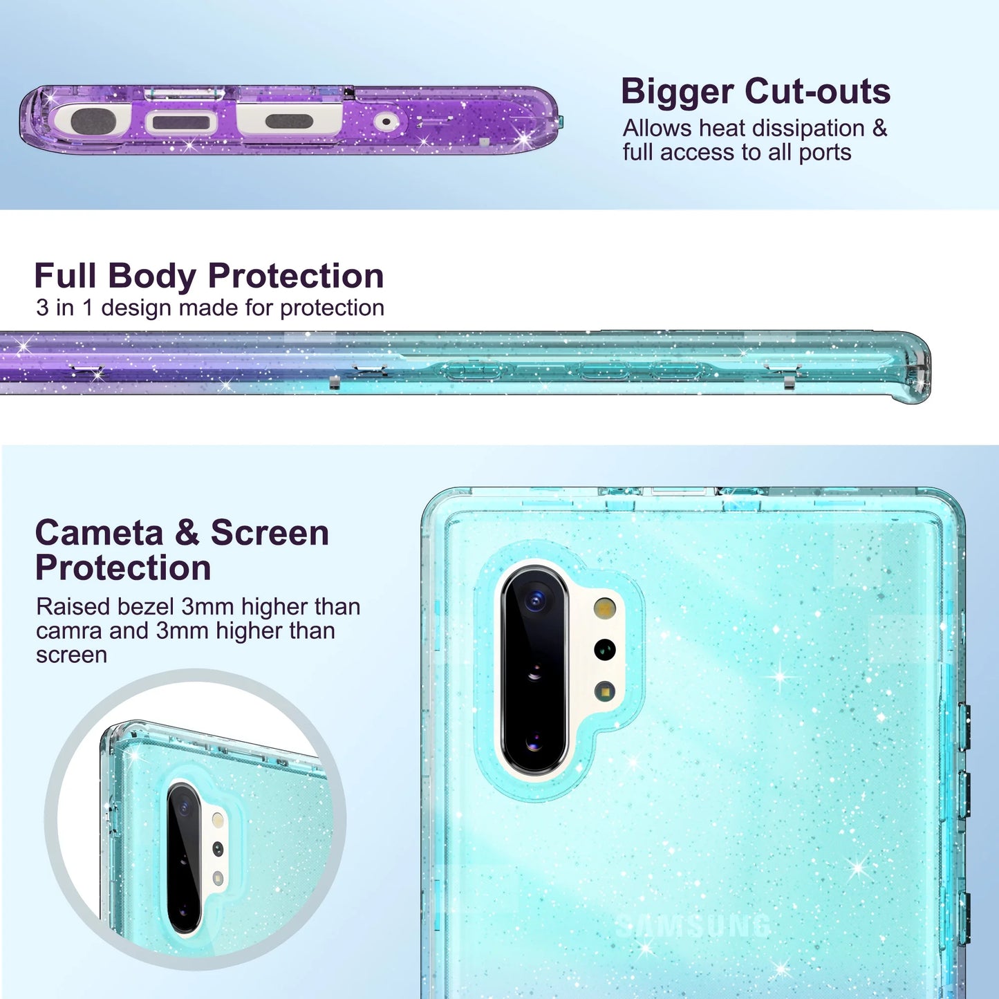 Samsung Galaxy Note 10 plus Case, Heavy Duty Shockproof Protective Phone Case for Samsung Galaxy Note 10+ 5G, Blue Purple
