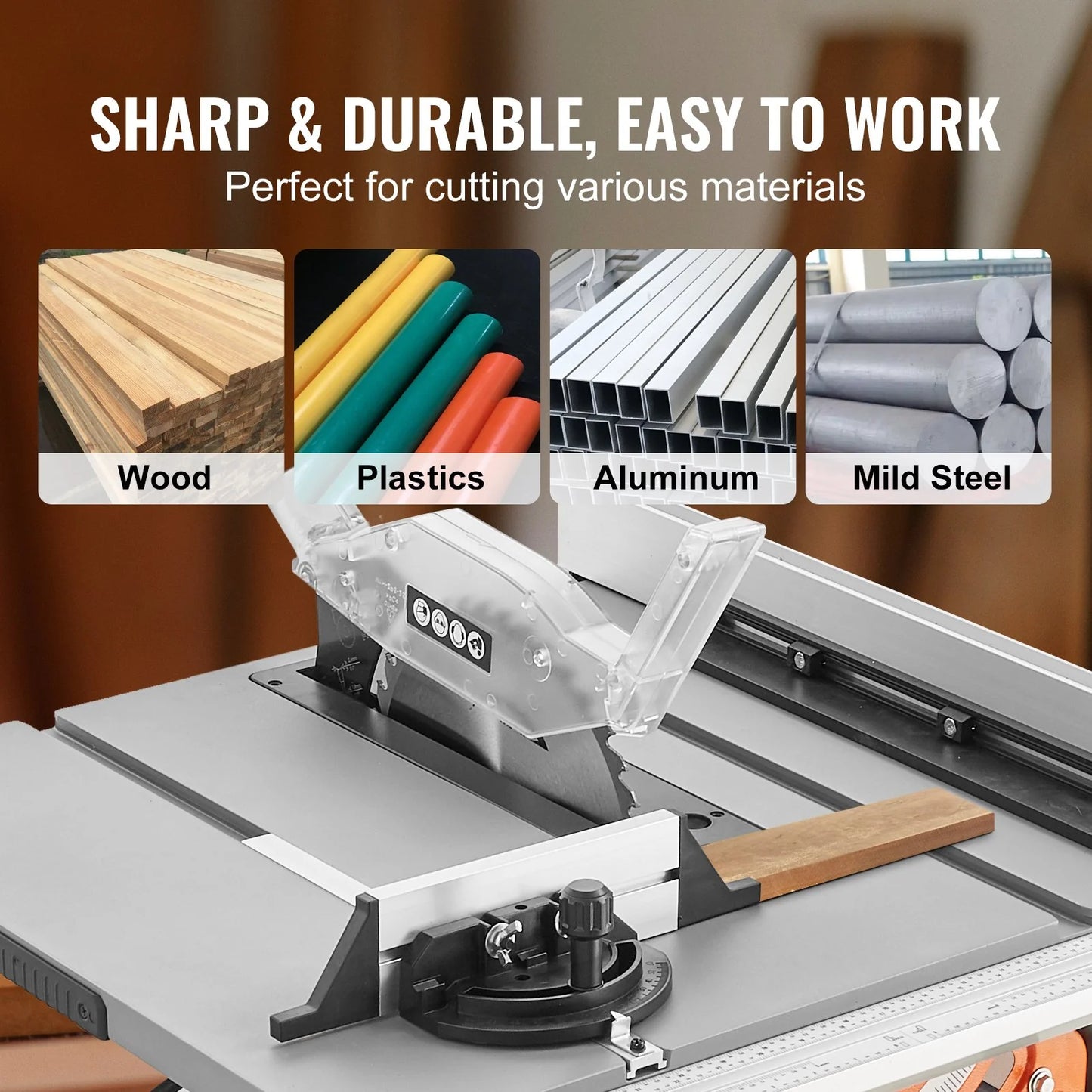 VEVOR 10 Table Saw Electric Cutting Machine 4500RPM 25-In Rip Capacity Woodwork