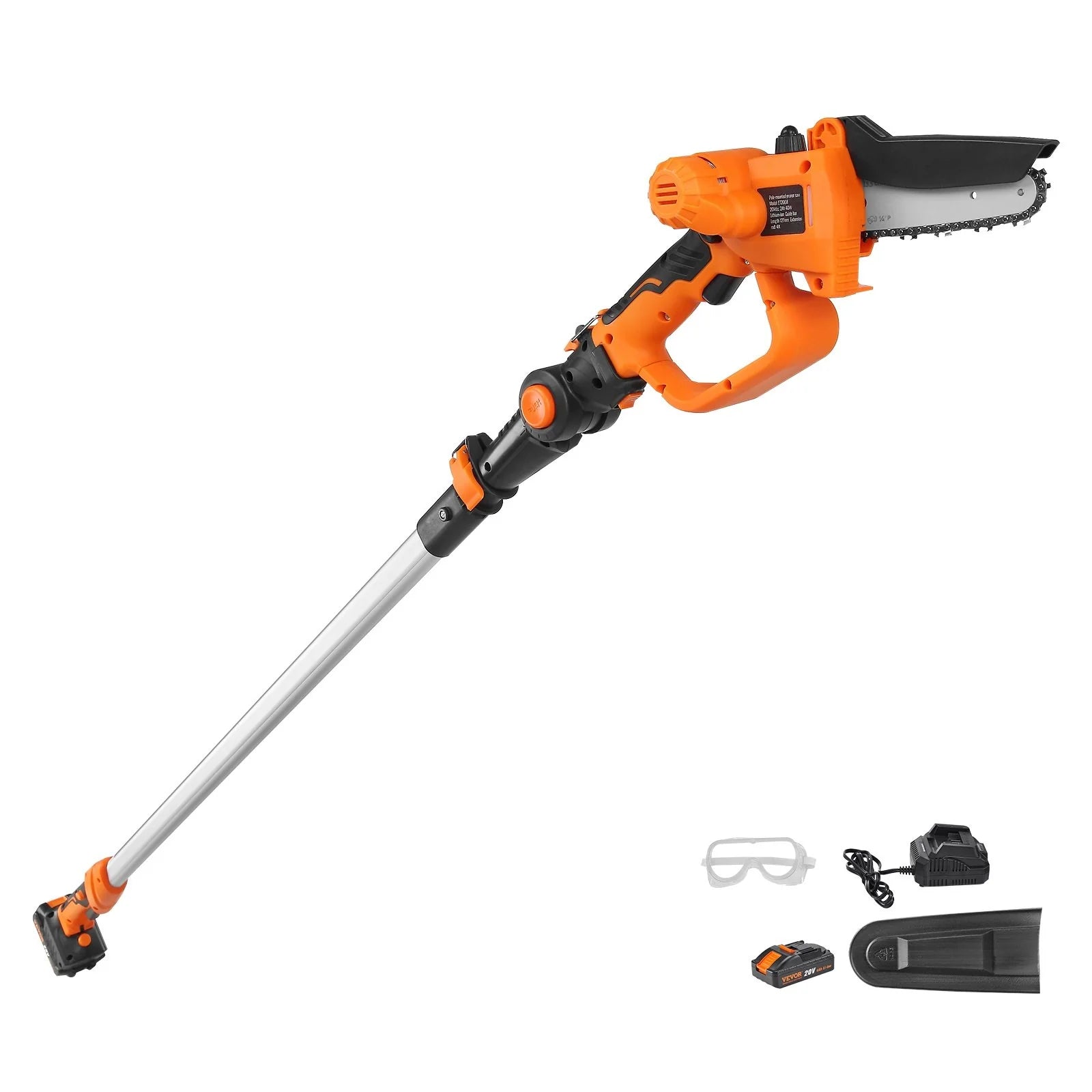 VEVOR 2-In-1 Cordless Pole Saw & Mini Chainsaw, 20V 4Ah Battery Pole Chainsaw, 5 Cutting Capacity 8 Ft Reach Pole Saw for Branch Cutting & Tree Trimming (Battery and Blade Cover Included)