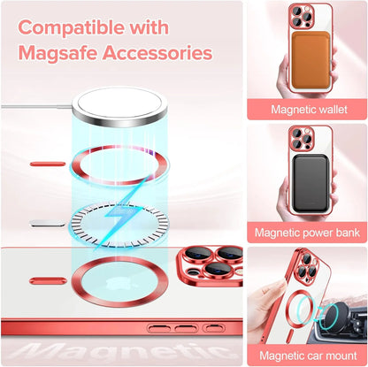 Transparent Phone Case for Apple Iphone 13 Clear Magnetic Case, [Yellow Resistant] Slim Fit Shockproof Transparent Crystal Clear Magnetic Case for Apple Iphone 13, Red