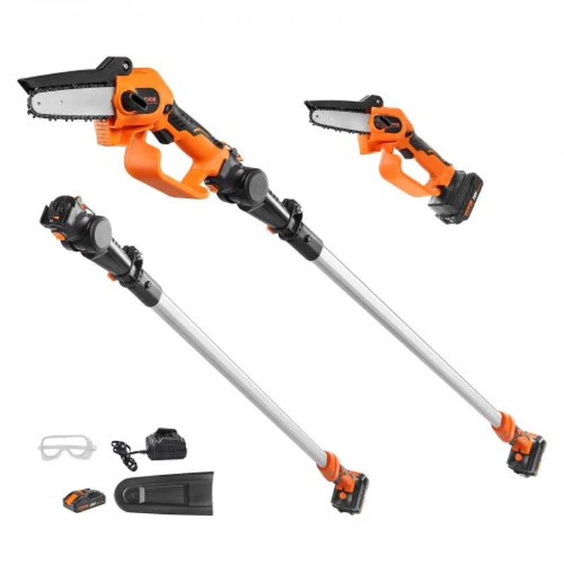 VEVOR 2-In-1 Cordless Pole Saw & Mini Chainsaw, 20V 4Ah Battery Pole Chainsaw, 5 Cutting Capacity 8 Ft Reach Pole Saw for Branch Cutting & Tree Trimming (Battery and Blade Cover Included)