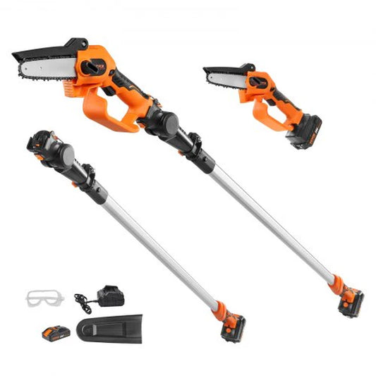 VEVOR 2-In-1 Cordless Pole Saw & Mini Chainsaw, 20V 4Ah Battery Pole Chainsaw, 5 Cutting Capacity 8 Ft Reach Pole Saw for Branch Cutting & Tree Trimming (Battery and Blade Cover Included)