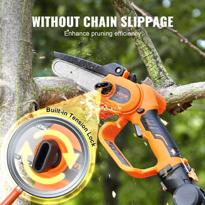 VEVOR 2-In-1 Cordless Pole Saw & Mini Chainsaw, 20V 4Ah Battery Pole Chainsaw, 5 Cutting Capacity 8 Ft Reach Pole Saw for Branch Cutting & Tree Trimming (Battery and Blade Cover Included)