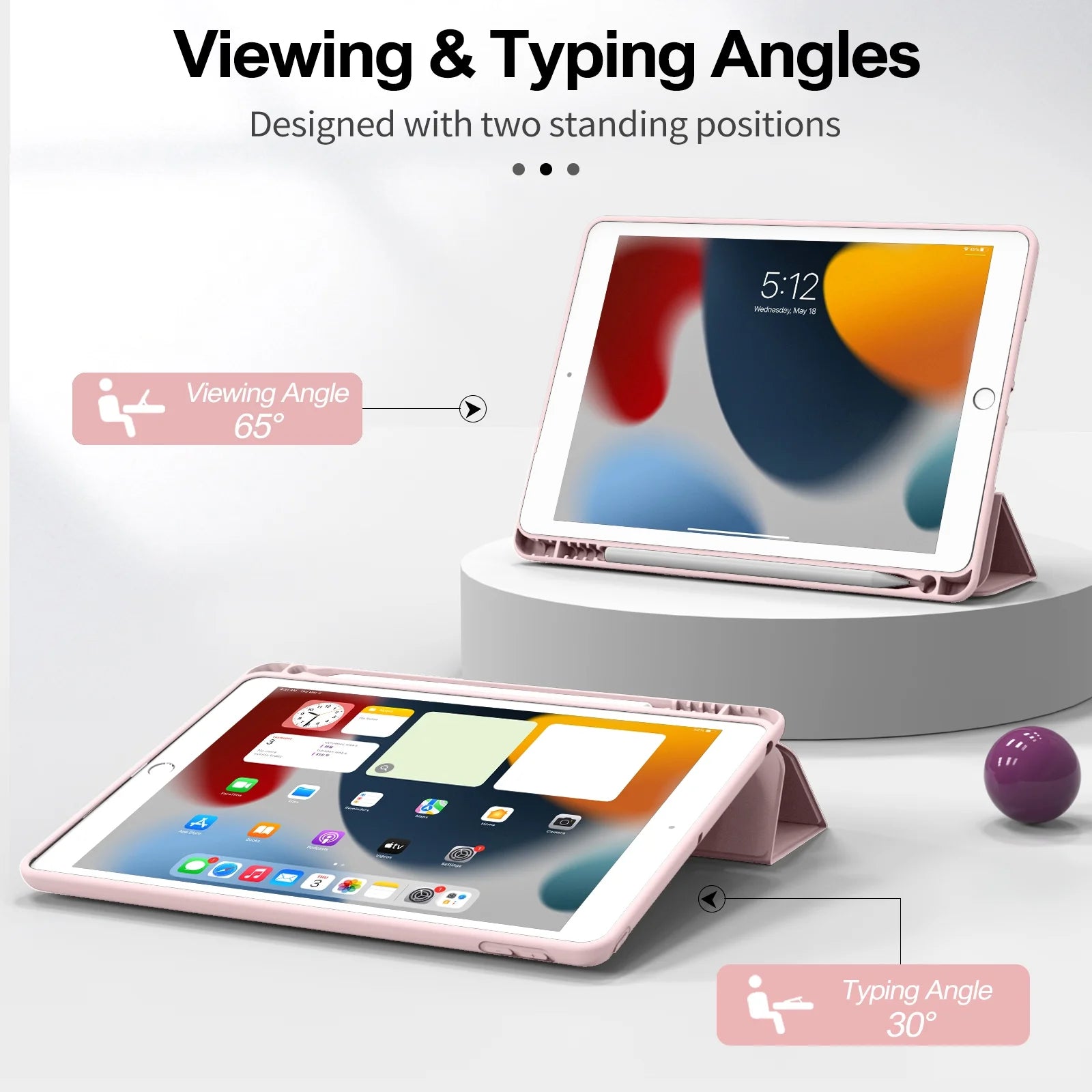 Ipad 10.2 Case for Ipad 9Th Generation 2021 /Ipad 8Th Generation 2020 / Ipad 7Th Gen 2019 with Pencil Holder, Auto Sleep/Wake for Slim Soft Back Smart Cover, Ipad 10.2 Inch Case, Pink