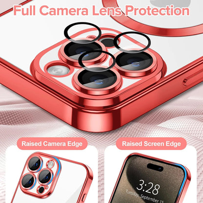 Transparent Phone Case for Apple Iphone 13 Clear Magnetic Case, [Yellow Resistant] Slim Fit Shockproof Transparent Crystal Clear Magnetic Case for Apple Iphone 13, Red