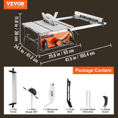 VEVOR 10 Table Saw Electric Cutting Machine 4500RPM 25-In Rip Capacity Woodwork