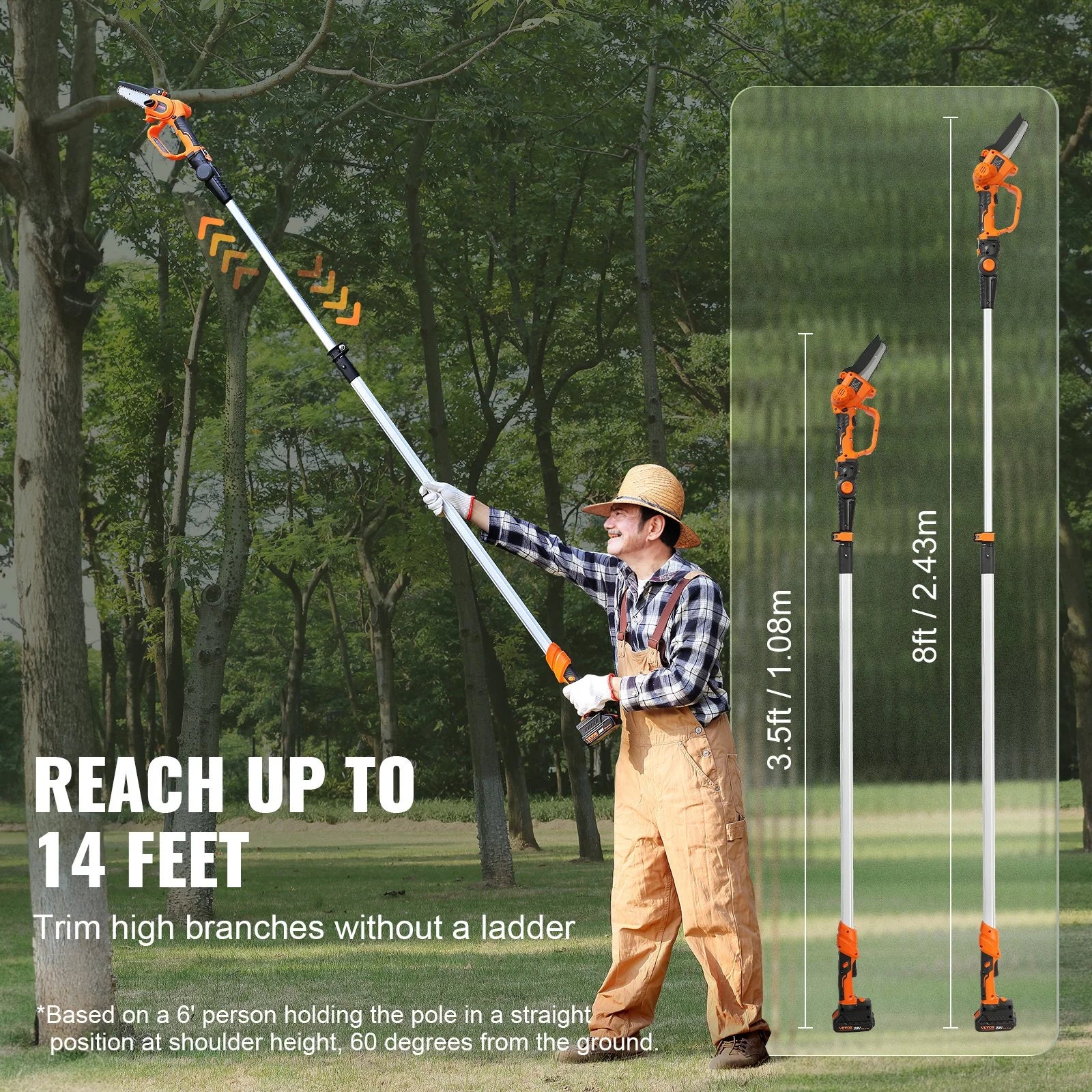 VEVOR 2-In-1 Cordless Pole Saw & Mini Chainsaw, 20V 4Ah Battery Pole Chainsaw, 5 Cutting Capacity 8 Ft Reach Pole Saw for Branch Cutting & Tree Trimming (Battery and Blade Cover Included)