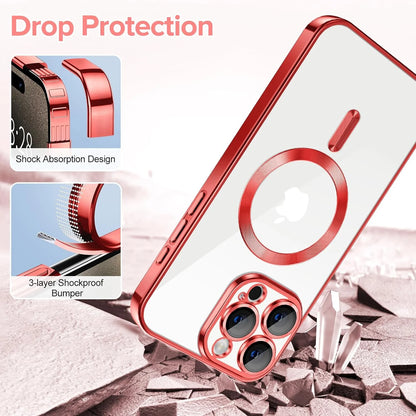 Transparent Phone Case for Apple Iphone 13 Clear Magnetic Case, [Yellow Resistant] Slim Fit Shockproof Transparent Crystal Clear Magnetic Case for Apple Iphone 13, Red