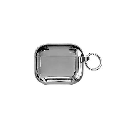Luxury Electroplated Silver Earphone Box for Apple Airpods Pro2 Case for Airpods 4 1 or 2 3 Cover Simple Abstract Heart Keyring