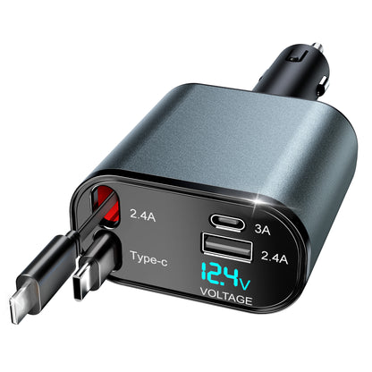 Retractable Car Charger, 66W 4 in 1 Fast Car Phone Charger with 2 Retractable Cables(31.5 Inch) & USB Car Charger, Compatible with Iphone 16/15/14/13/12/11,Ipad,Galaxy,Pixel