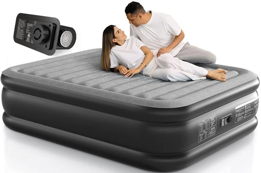 Lavisx Queen Air Mattress with Built in Pump 18 Inch High Air Mattress Queen Knob Start Fast 3 Minutes Inflate/Deflate for All Indoor and Outdoor Locations Gray & Black