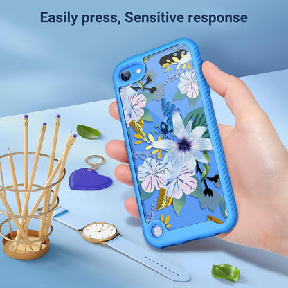 Case Compatible with Ipod Touch 7Th/6Th/5Th Generation with 2PCS HD Screen Protector, Shockproof TPU Bumper 2 in 1 Rugged Back Cover for Ipod Touch 7 6 5, Blossom Blue