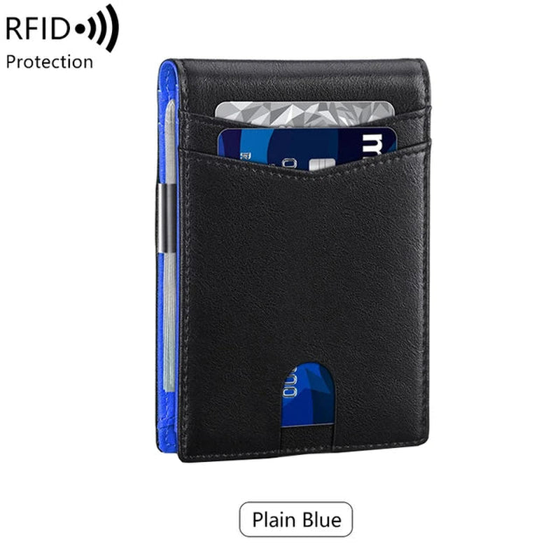 Minimalist Men'S RFID Blocking Multi-Functional Ultra-Thin 12-Card Wallet, Front Pocket Bi-Fold Solid Color Portable Card Holder