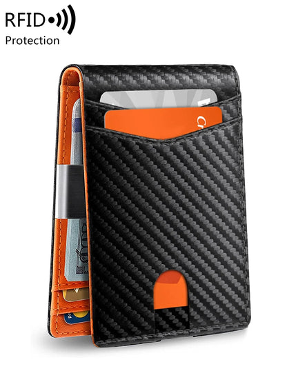 Minimalist Men'S RFID Blocking Multi-Functional Ultra-Thin 12-Card Wallet, Front Pocket Bi-Fold Solid Color Portable Card Holder
